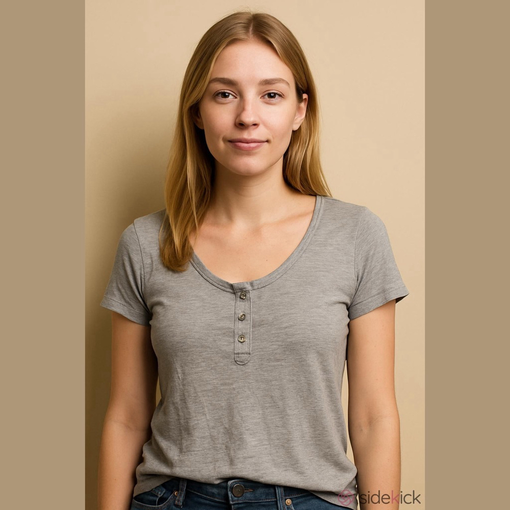 EUC Women's Brandy Melville Gray Short Sleeve Henley Tee S - Picture 1 of 5